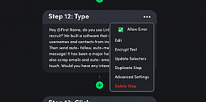 Add selection in edit menu to choose for a type step to type text or paste text